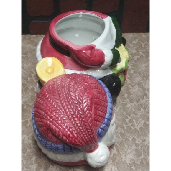 "Santa Claus" cookie jar 9" tall Vintage Santa sitting with gift bag ceramic EUC - Picture 5 of 7